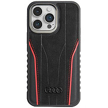 Audi Genuine Leather case with MagSafe for iPhone 15 Pro Max - black and red