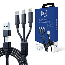 3mk Hyper Cable 3in1 USB-A - USB-C / USB-C - micro USB - Lightning 1.5m - black