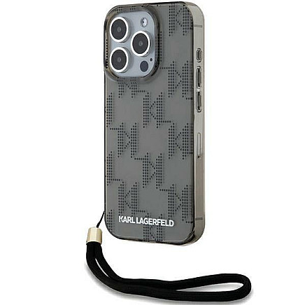 Karl Lagerfeld IML Mono KL Pattern & Cord case for iPhone 15 Pro Max - black