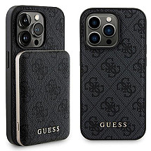 Guess 4G Metal Logo case set for iPhone 13 Pro + 5000mAh MagSafe power bank - black