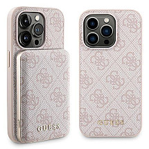 Guess 4G Metal Logo case set for iPhone 15 Pro + 5000mAh MagSafe power bank - pink