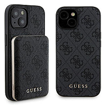 Guess 4G Metal Logo case set for iPhone 15 + 5000mAh MagSafe power bank - black