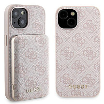 Guess 4G Metal Logo case set for iPhone 15 + 5000mAh MagSafe power bank - pink