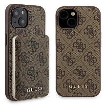 Guess 4G Metal Logo case set for iPhone 15 + 5000mAh MagSafe power bank - brown