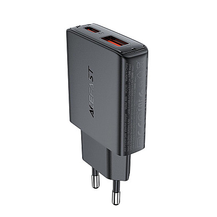 Acefast A69 PD 30W GaN USB-A USB-C wall charger - black