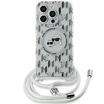 Karl Lagerfeld IML Crossbody Monogram Karl & Choupette Head MagSafe Case for iPhone 15 Pro - Transparent