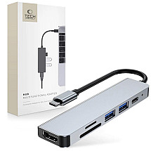 HUB Tech-Protect V4 6in1 USB-C - USB-A 3.0 / USB-A 2.0 / USB-C / HDMI / micro SD / TF / SD card reader - gray