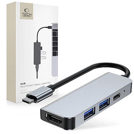 HUB Tech-Protect V2 4in1 USB-C - USB-A 3.0 / USB-A 2.0 / USB-C / HDMI - gray