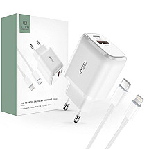 Tech-Protect C20W USB-C PD 20W / USB-A QC 3.0 network charger with USB-C / Lightning cable - white