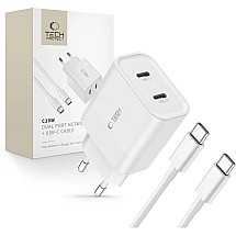 Tech-Protect C20W 2x USB-C PD 20W network charger with USB-C / USB-C cable - white