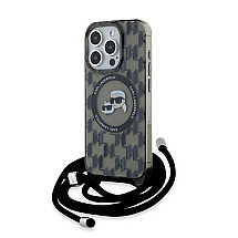 Karl Lagerfeld IML Crossbody Monogram Karl & Choupette Head MagSafe Case for iPhone 15 Pro - Black