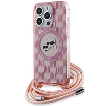 Karl Lagerfeld IML Crossbody Monogram Karl & Choupette Head MagSafe case for iPhone 15 Pro - pink