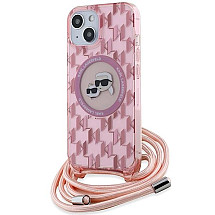 Karl Lagerfeld IML Crossbody Monogram Karl & Choupette Head MagSafe case for iPhone 15 / 14 / 13 - pink