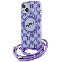 Karl Lagerfeld IML Crossbody Monogram Karl & Choupette Head MagSafe case for iPhone 15 / 14 / 13 - purple