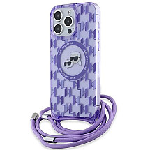 Karl Lagerfeld IML Crossbody Monogram Karl & Choupette Head MagSafe Case for iPhone 15 Pro Max - Purple