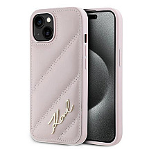 Karl Lagerfeld Diagonal Quilted Script case for iPhone 14 / 15 / 13 - pink