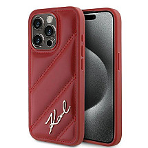 Karl Lagerfeld Diagonal Quilted Script case for iPhone 15 Pro - red