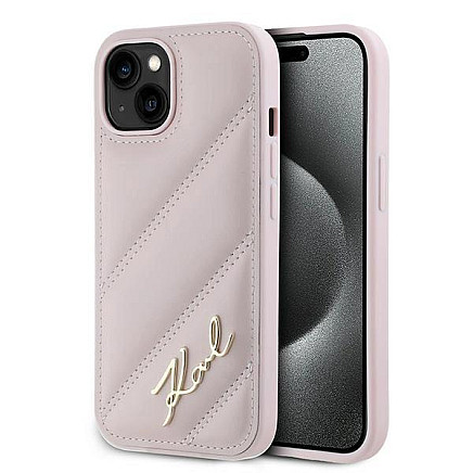 Karl Lagerfeld Diagonal Quilted Script case for iPhone 15 Plus / 14 Plus - pink