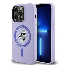 Karl Lagerfeld HC MagSafe Silicone Karl&Choupette Heads Ring Case for iPhone 14 Pro - Purple