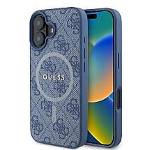 Guess 4G Ring Classic Logo MagSafe case for iPhone 16 - blue