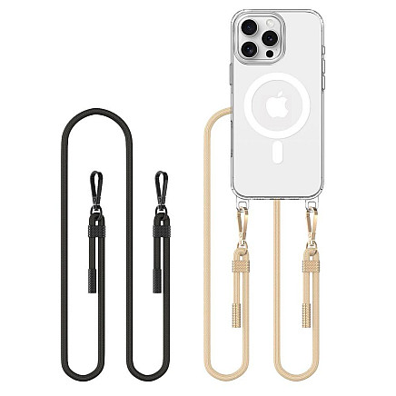 Tech-Protect FlexAir Chain MagSafe Case for iPhone 16 Pro Max - Clear + 2 Lanyards (Black and Taupe)