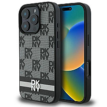 DKNY Checkered Pattern & Printed Stripes case for iPhone 16 Pro - black