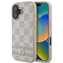 DKNY Checkered Pattern & Printed Stripes iPhone 16 Case - Pink