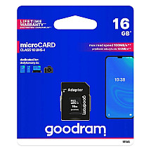 Goodram Microcard 16 GB micro SD HC UHS-I class 10 memory card, SD adapter (M1AA-0160R12)