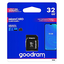 Goodram Microcard 32 GB micro SD HC UHS-I class 10 memory card, SD adapter (M1AA-0320R12)