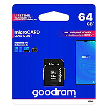 Goodram Microcard 64 GB micro SD XC UHS-I class 10 memory card, SD adapter (M1AA-0640R12)