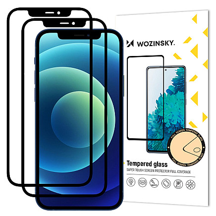 Wozinsky 2x Tempered Glass Full Glue Super Tough Screen Protector Full Coveraged with Frame Case Friendly for iPhone 12 Pro Max black