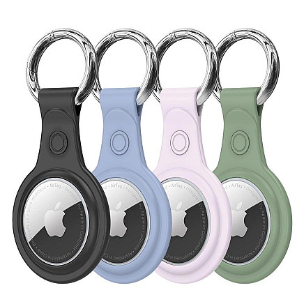 Dux Ducis 4pcs set Silicone flexible cover keychain loop case for Apple AirTag (Black / Green / Pink / Blue)