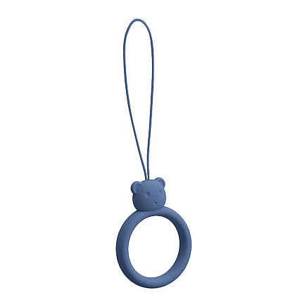 A silicone lanyard for a phone bear ring on a finger dark blue