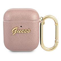 Guess GUA2SASMP AirPods cover pink/pink Saffiano Script Metal Collection