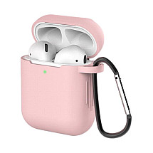 Case for AirPods 2 / AirPods 1 silicone soft case for headphones + keychain carabiner pendant pink (case D)