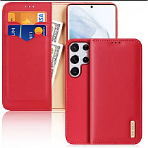 [ATGRIEZTS] Dux Ducis Hivo dabīgās ādas Bookcase tipa futrālis Samsung Galaxy S21 Ultra 5G sarkans