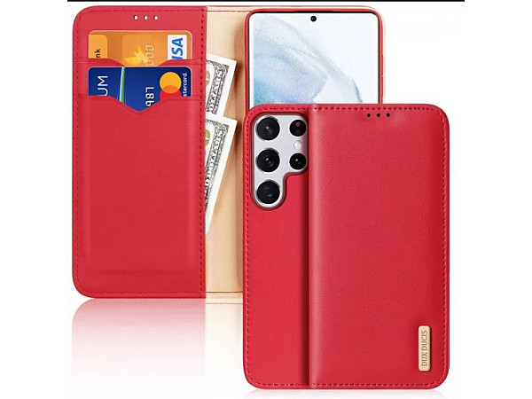 [ATGRIEZTS] Dux Ducis Hivo dabīgās ādas Bookcase tipa futrālis Samsung Galaxy S21 Ultra 5G sarkans
