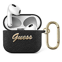 Guess GUA3SASMK AirPods 3 cover black/black Saffiano Script Metal Collection