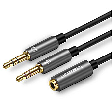 Ugreen AUX splitter cable 3.5 mm mini jack (female) - 2x 3.5 mm mini jack (male - microphone and headphones) black (AV140 20899)