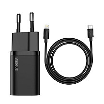 Baseus Super Si 1C fast charger USB Type C 20W Power Delivery + USB Type C - Lightning cable 1m black (TZCCSUP-B01)