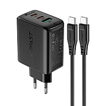 Acefast 2in1 wall charger 2x USB-C / USB-A 65W, PD, QC 3.0, AFC, FCP (set with USB-C 1.2m cable) black (A13 black)