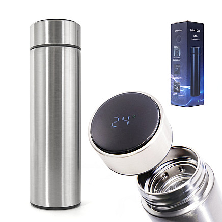 Термос Smart Thermos с ЖК-дисплеем и датчиком температуры - 500 мл, серебристый