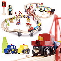 Wooden train wagon track + 70el