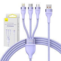 3in1 USB cable Baseus Flash II Series, USB-C + micro USB + Lightning, 66W, 1.2m (Purple)