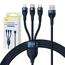 3in1 USB cable Baseus USB 3in1 Baseus Flash Series,  USB-C + Micro + Lightning 66W, 1.2m (blue)