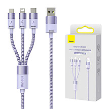 3in1 USB cable Baseus StarSpeed Series, USB-C + Micro + Lightning 3,5A, 1.2m (Purple)