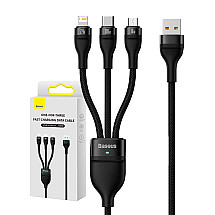 3in1 USB cable Baseus Flash Series, USB-C + micro USB + Lightning, 100W, 1.2m (black)