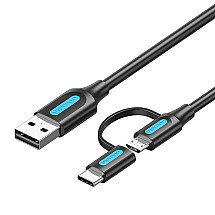 2v1 USB kabelis USB 2.0 uz USB-C/Micro-B USB Vention CQDBF 1m (melns)