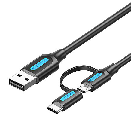 2in1 USB cable USB 2.0 to USB-C/Micro-B USB Vention CQDBF 1m (black)