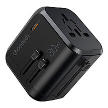 Ceļojumu sienas lādētājs Choetech PD5008, 3xUSB-A, 1xUSB-C, GaN, 30W (melns)